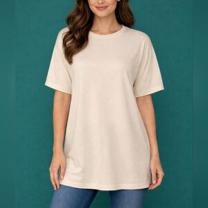 VTG BELFORD Cream Short Sleeve Knit Crew Neck Tunic